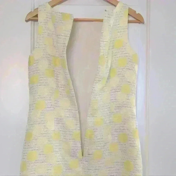 ANN TAYLOR | Women's Ivory/Yellow Polka Dot Tweed Sleeveless Midi Dress - Picture 5 of 5